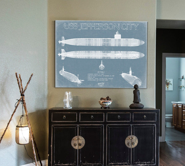 Bella Frye USS Jefferson City (SSN-759) Blueprint Wall Art - Original Submarine Print