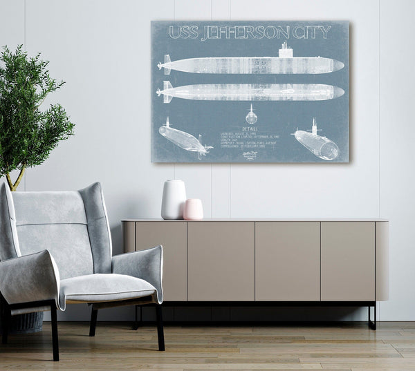 Bella Frye USS Jefferson City (SSN-759) Blueprint Wall Art - Original Submarine Print