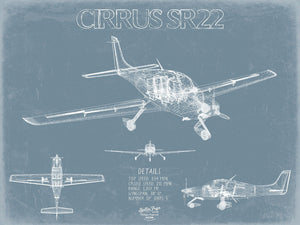 Bella Frye Cirrus SR22 Aircraft Blueprint Wall Art - Original Airplane Print