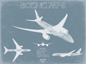 Bella Frye 14" x 11" / Unframed Paper Giclee Boeing 787-8 Aircraft Blueprint Wall Art - Original Aviation Plane Print