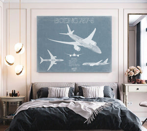 Bella Frye Boeing 787-8 Aircraft Blueprint Wall Art - Original Aviation Plane Print