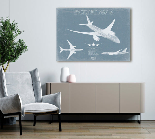 Bella Frye Boeing 787-8 Aircraft Blueprint Wall Art - Original Aviation Plane Print