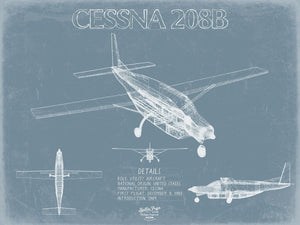 Bella Frye 14" x 11" / Unframed Paper Giclee Cessna 208B Aircraft Blueprint Wall Art - Original Airplane Print