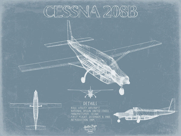 Bella Frye 14" x 11" / Unframed Paper Giclee Cessna 208B Aircraft Blueprint Wall Art - Original Airplane Print