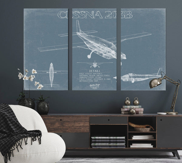 Bella Frye Cessna 208B Aircraft Blueprint Wall Art - Original Airplane Print