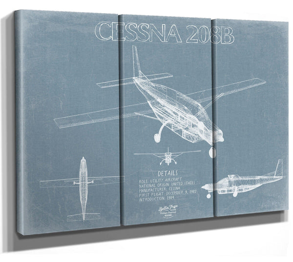 Bella Frye Cessna 208B Aircraft Blueprint Wall Art - Original Airplane Print