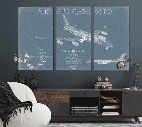 Bella Frye Airbus A380-800 Aircraft Blueprint Wall Art - Original Aviation Plane Print