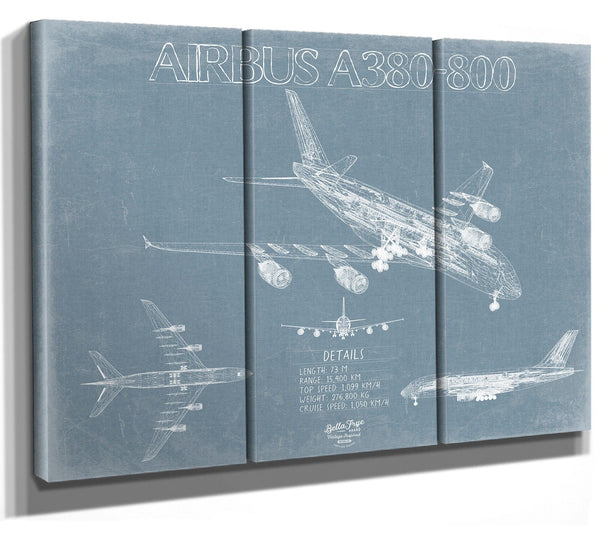 Bella Frye Airbus A380-800 Aircraft Blueprint Wall Art - Original Aviation Plane Print