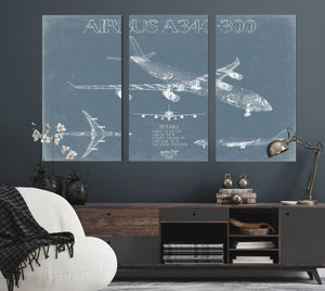 Bella Frye Airbus A340-300 Aircraft Blueprint Wall Art - Original Aviation Plane Print