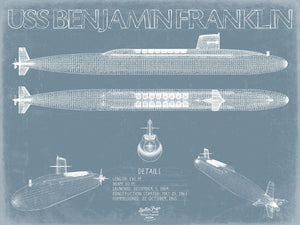 Bella Frye USS Benjamin Franklin (SSBN-640) Blueprint Wall Art - Original Submarine Print