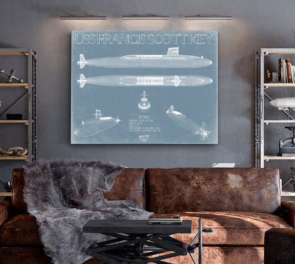 Bella Frye USS Francis Scott Key (SSBN-657) Blueprint Wall Art - Original Submarine Print