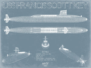 Bella Frye USS Francis Scott Key (SSBN-657) Blueprint Wall Art - Original Submarine Print