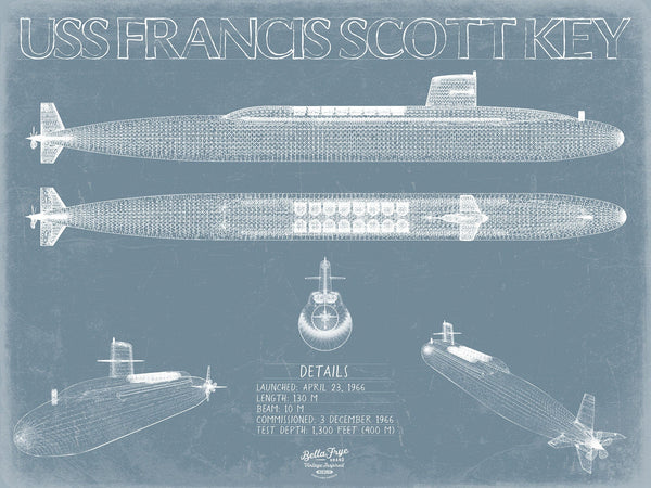 Bella Frye USS Francis Scott Key (SSBN-657) Blueprint Wall Art - Original Submarine Print