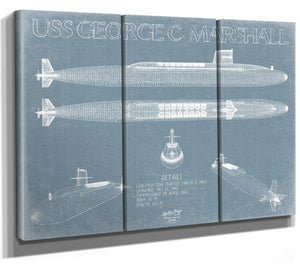 Bella Frye USS George C. Marshall (SSBN-654) Blueprint Wall Art - Original Submarine Print