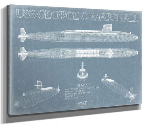 Bella Frye USS George C. Marshall (SSBN-654) Blueprint Wall Art - Original Submarine Print