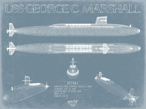 Bella Frye USS George C. Marshall (SSBN-654) Blueprint Wall Art - Original Submarine Print