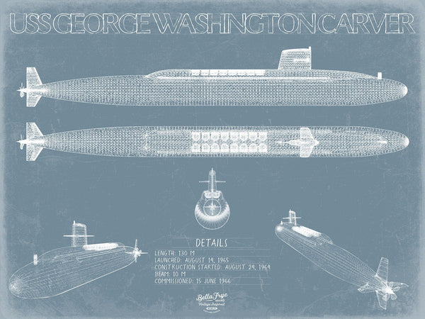 Bella Frye USS George Washington Carver (SSBN-656) Blueprint Wall Art - Original Submarine Print