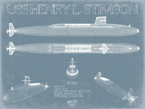 Bella Frye USS Henry L. Stimson (SSBN-655) Blueprint Wall Art - Original Submarine Print