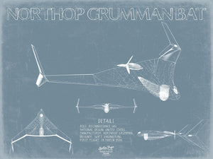 Bella Frye Northrop Grumman Bat UAV Blueprint Wall Art - Original UAV Print