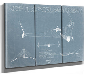 Bella Frye Northrop Grumman Bat UAV Blueprint Wall Art - Original UAV Print