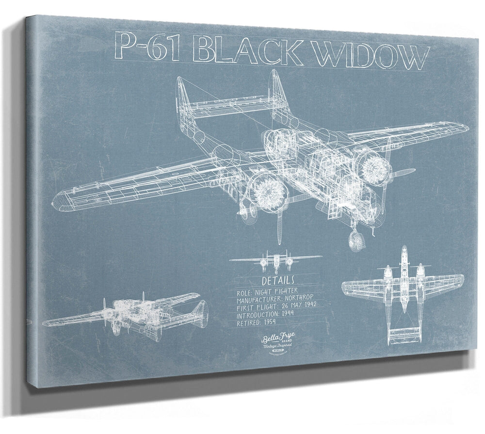 Bella Frye P-61 Black Widow Aircraft Blueprint Wall Art - Original Fighter Plane Print