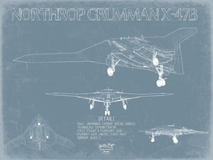 Bella Frye Northrop Grumman X-47B Blueprint Wall Art - Original Airplane Print