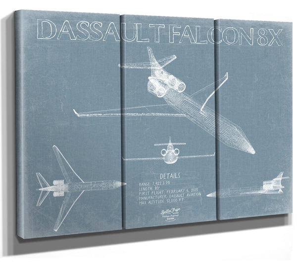 Bella Frye Dassault Falcon 8X Blueprint Wall Art - Original Fighter Plane Print