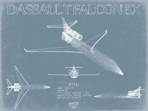 Bella Frye Dassault Falcon 8X Blueprint Wall Art - Original Fighter Plane Print