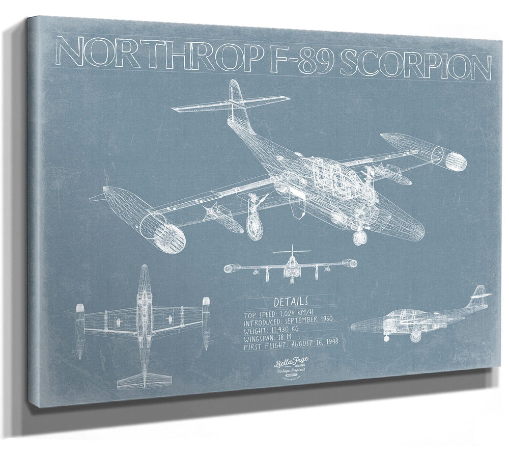 Bella Frye Northrop F-89 Scorpion Aircraft Blueprint Wall Art - Original Fighter Plane Print