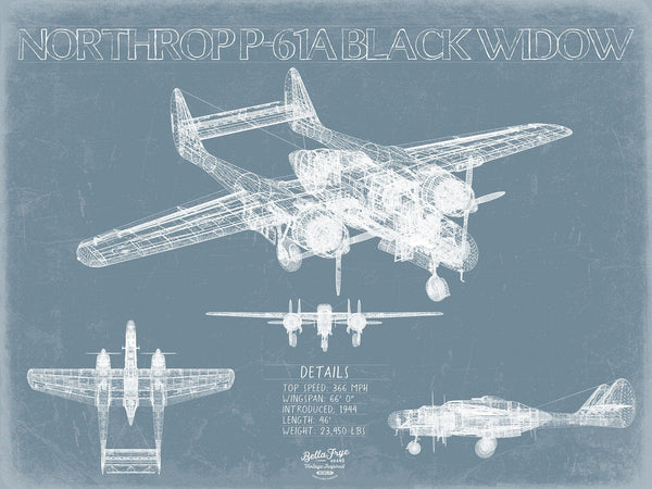 Bella Frye Northrop P-61A Black Widow Aircraft Blueprint Wall Art - Original Fighter Plane Print