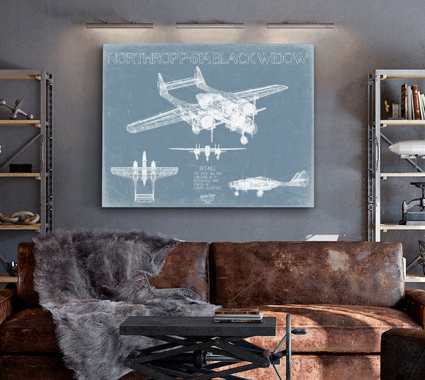 Bella Frye Northrop P-61A Black Widow Aircraft Blueprint Wall Art - Original Fighter Plane Print