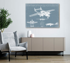 Bella Frye Northrop P-61A Black Widow Aircraft Blueprint Wall Art - Original Fighter Plane Print