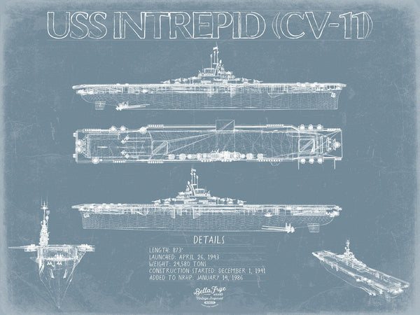 Bella Frye USS Intrepid (CV-11) Blueprint Wall Art - Original Carrier Print