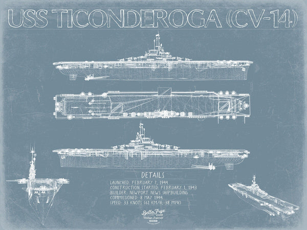 Bella Frye USS Ticonderoga (CV-14) Blueprint Wall Art - Original Carrier Print