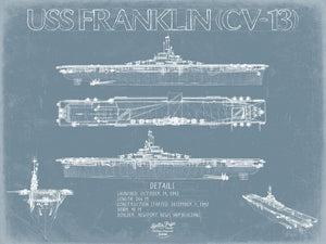 Bella Frye USS Franklin (CV-13) Blueprint Wall Art - Original Carrier Print