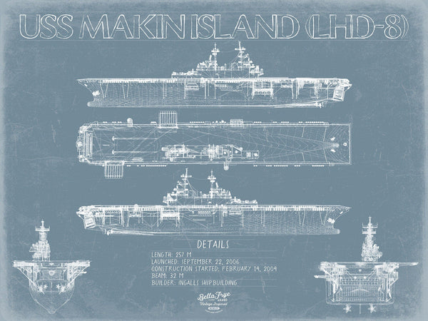 Bella Frye USS Makin Island (LHD-8) Blueprint Wall Art - Original Amphibious Assault Ship Print