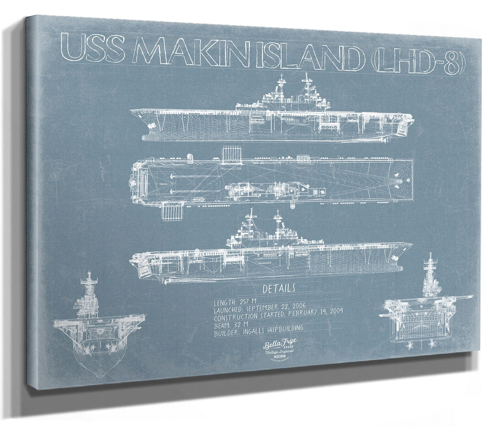 Bella Frye USS Makin Island (LHD-8) Blueprint Wall Art - Original Amphibious Assault Ship Print