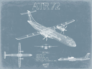 Bella Frye ATR 72 Aircraft Blueprint Wall Art - Original Aviation Plane Print