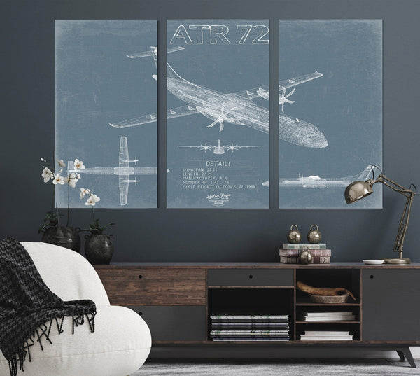 Bella Frye ATR 72 Aircraft Blueprint Wall Art - Original Aviation Plane Print