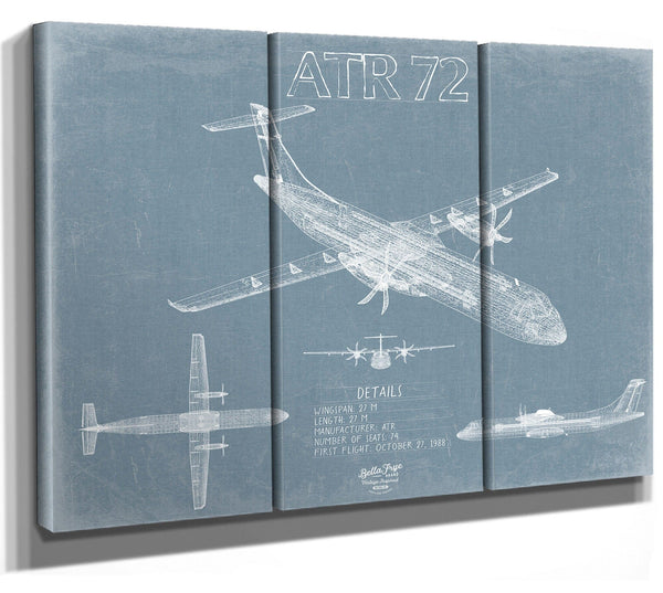 Bella Frye ATR 72 Aircraft Blueprint Wall Art - Original Aviation Plane Print