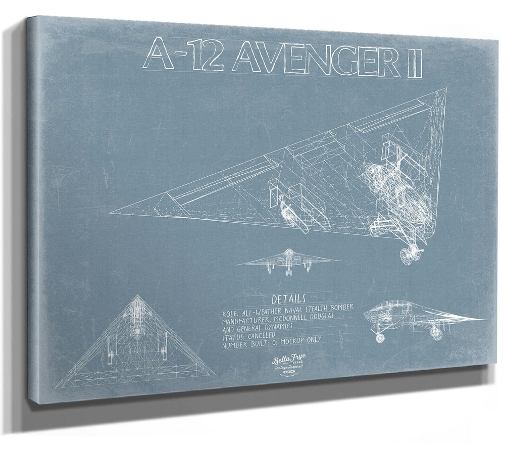 Bella Frye McDonnell Douglas A-12 AVENGER II Aircraft Blueprint Wall Art - Original Fighter Plane Print