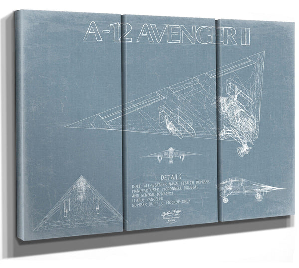 Bella Frye McDonnell Douglas A-12 AVENGER II Aircraft Blueprint Wall Art - Original Fighter Plane Print