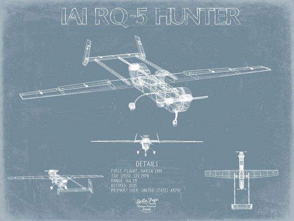 Bella Frye IAI RQ-5 Hunter Aircraft Blueprint Wall Art - Original UAV Print