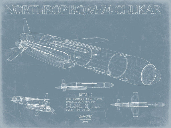 Bella Frye BQM-74 Chukar Aircraft Blueprint Wall Art - Original UAV Print