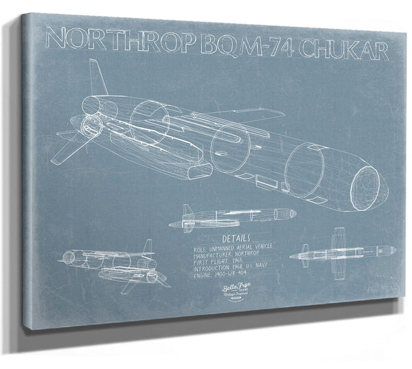 Bella Frye 14" x 11" / Stretched Canvas Wrap BQM-74 Chukar Aircraft Blueprint Wall Art - Original UAV Print