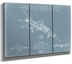 Bella Frye Mikoyan-Gurevich MIG-21 Fishbed Aircraft Blueprint Wall Art - Original Fighter Plane Print