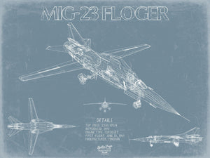 Bella Frye Mikoyan-Gurevich MiG-23 Flogger Aircraft Blueprint Wall Art - Original Fighter Plane Print