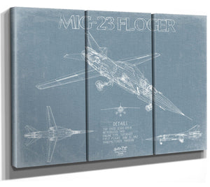 Bella Frye Mikoyan-Gurevich MiG-23 Flogger Aircraft Blueprint Wall Art - Original Fighter Plane Print