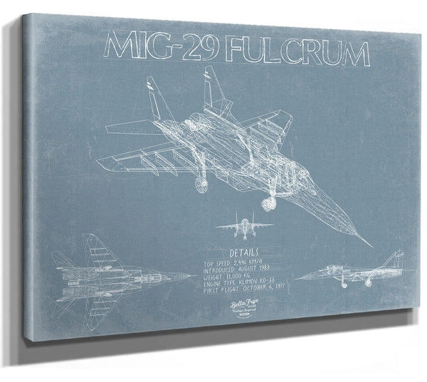 Bella Frye Mikoyan MiG-29 Fulcrum Aircraft Blueprint Wall Art - Original Fighter Plane Print