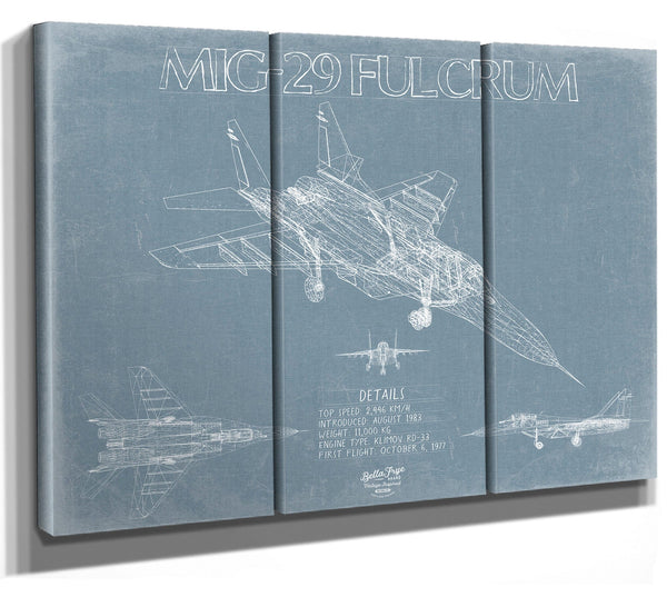 Bella Frye Mikoyan MiG-29 Fulcrum Aircraft Blueprint Wall Art - Original Fighter Plane Print